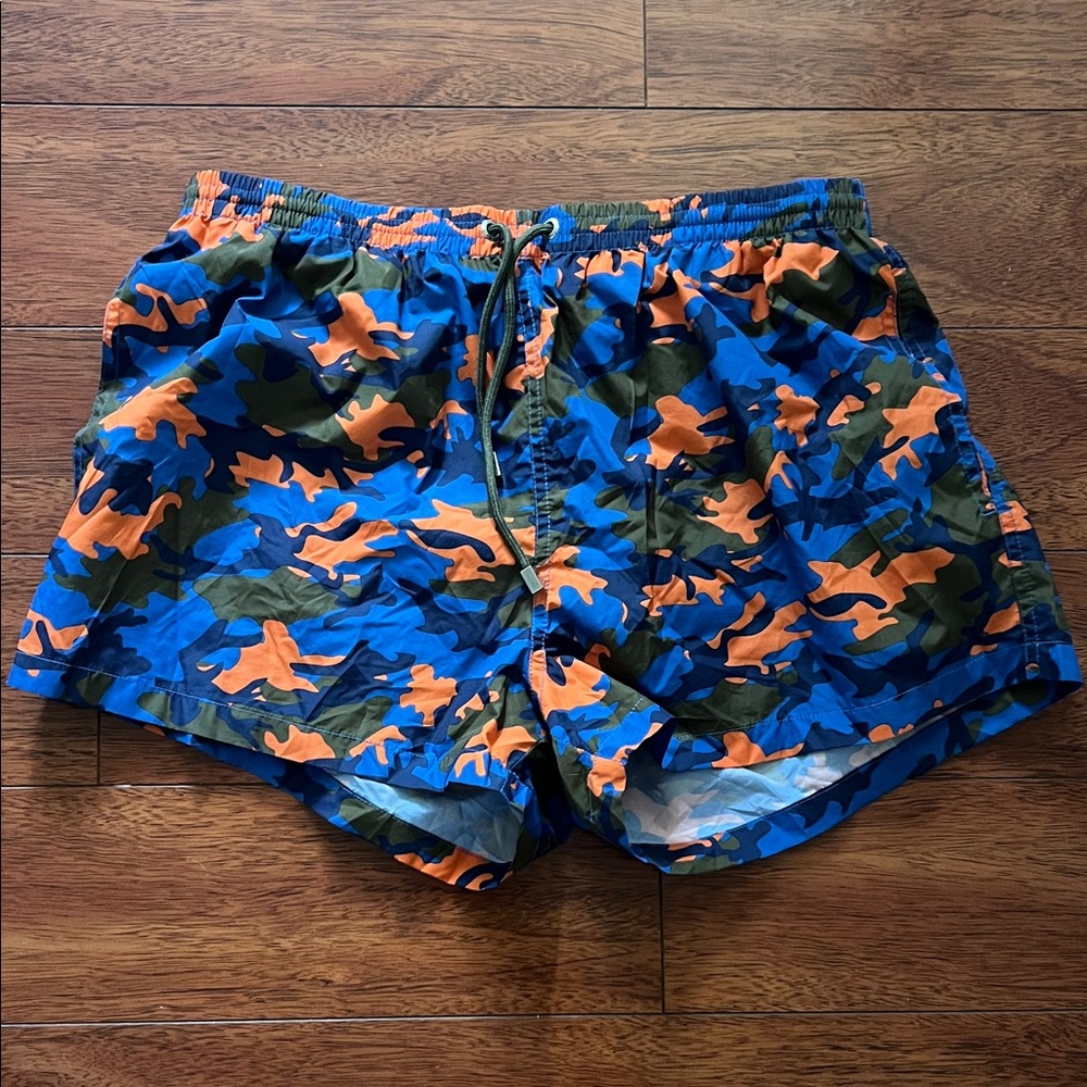H&M Blue and Orange Camo Swim Trunks